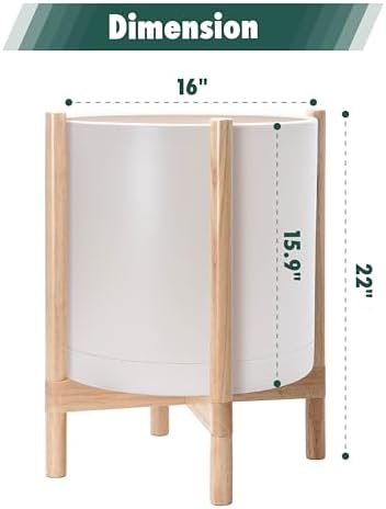 D'vine Dev Plastic Pot with Natural Wood Stand, Oatmeal, 16 in, 55-C-Y-4 - Image 3