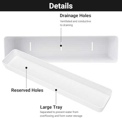 GREANER Flower Boxes, 3 Pack 12x3.8 Inch Rectangle Window Boxes, Herb Planters with Tray, Indoor Succulent Cactus Flowers Plastic Drawable Pot for Windowsill, Garden, Balcony, Office Outdoor (White) - Image 3