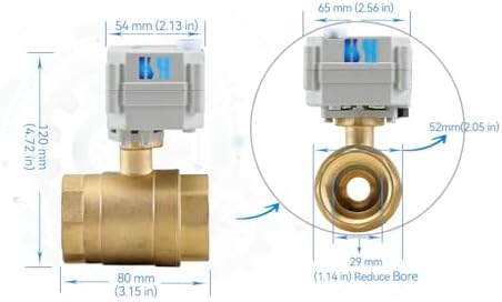 1-1/4 inch 1.25" NPT 2 Way 12VDC Brass Reverse Polarity 2 Wires On/Off Motorized Electrical Ball Valve - Image 4