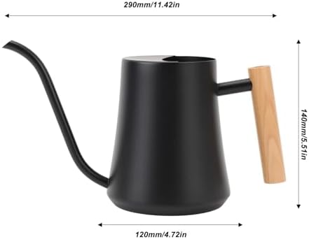 Indoor Watering Can, Stainless Steel Wooden Handle Watering Pot with Long Spout, Cute Decorative Metal Gardening Small Water Ca for Hanging Plants, Wall Plants (Matte Black) - Image 2