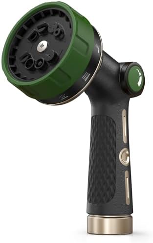 RAINPOINT Garden Hose Nozzle - 100% Heavy Duty Metal Thumb Control Spray Nozzles for Garden Hose High Pressure, 10 Pattern Water Hose Nozzle for Car Wash, Watering Lawn, Pets, Dark Green by RainPoint