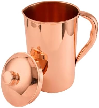 100% Pure Copper Pitcher 50.72 Oz / 1500 ml | Drinking Water Traditional Plain Pitcher With Lid | Copper Jug Handle Water Bottle | Ayurveda Health Benefits | Serving Water in Daily Use by 2activelife