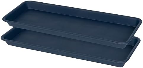 VUWEZ 2 Pack Plastic Plant Trays - Rectangular 30 inch, Indoor/Outdoor Plant Water Drip Trays for Flower Pot Planter, Windowsill (8 X 30'', Blue) by VUWEZ