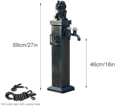Free Standing Water Column for Home Garden, Outdoor Column Faucet, Garden Hose Holder with Full Copper Faucet, Square Garden Water Column, Stainless Steel(Black,69cm/27in) - Image 2