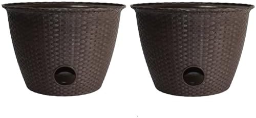 The HC Companies 18 inch Woven Garden Hose Holder, Lightweight UV-Resistant Plastic Water Hose Holder with 100-Foot Capacity, 2-Pack Water Hose Pots for Garden, Patio & Home Organization, Chocolate by TheHCCompanies