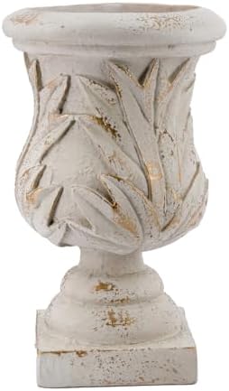 Ornate Magnesium Urn Planter, 16.9 Inch, White and Gold - Image 6