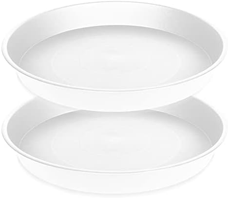 2 Pack of 19 inch Plant Saucer, 2.7" Depth Tray, Large Deep Garden Plastic Flower Planter Plant Trays for Indoors Outdoor Bath Bath (19", Creamy White) by Bleuhome