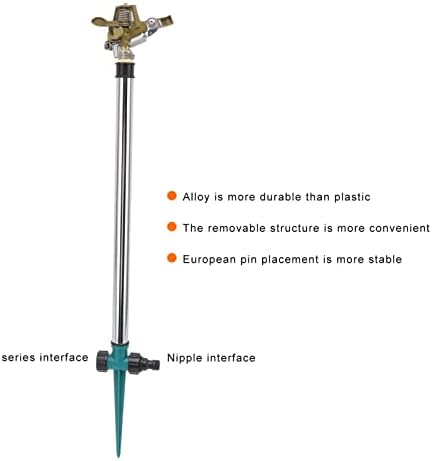 Zinc Alloy Impact Sprinkler, with Spike Base, Adjustable 15 to 360 Degree Automatic Rotating, with Diffuse Mode and Direct Mode, for 3000 sq ft Large Area Coverage Lawn Patio Garden - Image 3