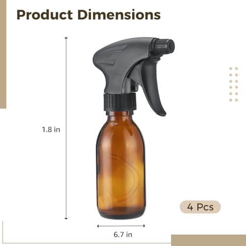 4 Pcs Amber Glass Spray Bottles, 125 ml Empty Refillable Containers with Weight Ball Straws, Adjustable Nozzles, 6.7 x 1.8 in Dark Spray Bottles for Cleaning Solutions, Plants and Hairs - Image 5