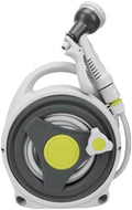 Portable Garden Hose Reel 50 ft, ABS Lightweight Hose Storage Tote with 9 Patterns Nozzle for Small Yard, Balcony & Patio, Manual Rewind & No Assembly Required by Unknown