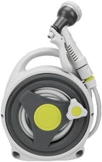 Portable Garden Hose Reel 50 ft, ABS Lightweight Hose Storage Tote with 9 Patterns Nozzle for Small Yard, Balcony & Patio, Manual Rewind & No Assembly Required by Unknown
