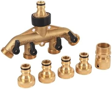 Heavy Duty Brass 4 Way Manifold Garden Hose Splitter Connector Water Tap Adapter 3/4 inch Gardening Irrigation Faucet Connectors(EU 1-out-4 Kit1) by Unknown