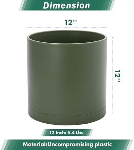 D'vine Dev Plastic Planter Pot with Saucer, 12 in, Olive, 74-X-I-3 - Image 3