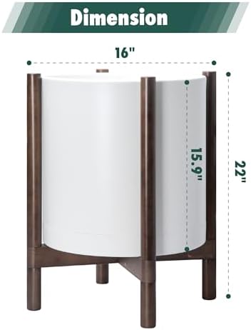 D'vine Dev Plastic Pot with Walnut Wood Stand, White, 16 in, 55-C-X-1 - Image 3