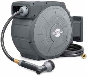 Sunneday TW-30B 100ft Retractable Hose Reel 5/8 | Automatic Retractable w/Wall Mount | Easy to Assemble Reel w/Flexible Swivel Mount (100 5/8) by SUNNEDAY