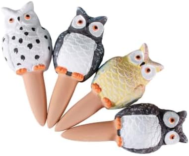 Pack of 4 Large Owl Shaped Ceramic Plant Watering Stakes Automatic Drip Irrigation Spikes for Indoor Outdoor Garden Deco by Unknown
