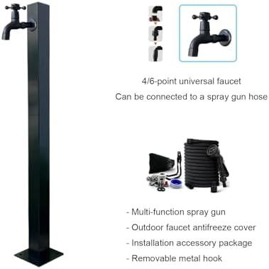 Floor Mounted Faucet Outdoor Water Pipe Vertical Fountain Irrigation Column,Frost Free Outdoor Faucet with Garden Hose Extender, Freestanding Stainless Steel Spigot & Removable Hose Reel Sta - Image 2