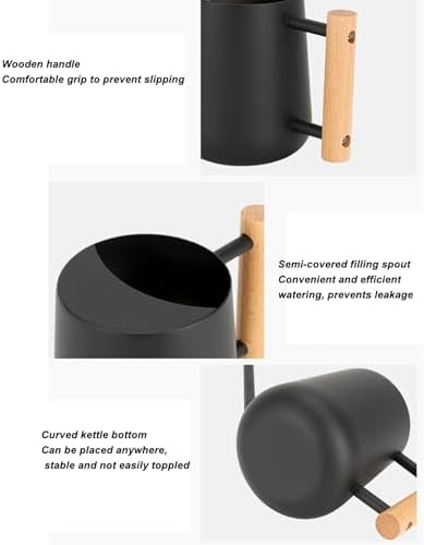 Indoor Watering Can with Long Spout, 16oz Metal Watering Can Plant Watering Can Mini Watering Can with Wood Handle for Indoor Plants, Bonsai Outdoor Garden Flower (Black) - Image 6