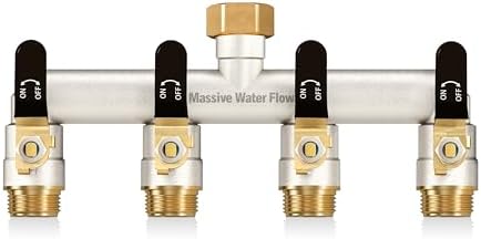 4 Way Hose Splitter Heavy Duty, Garden Hose Splitter with 4 Long Handle, Full Flow Brass Nickel Plated Water Hose T Spigot Splitter Adapter Connector, 3/4 - Inch GHT Thread (Black) by Lnezcdb