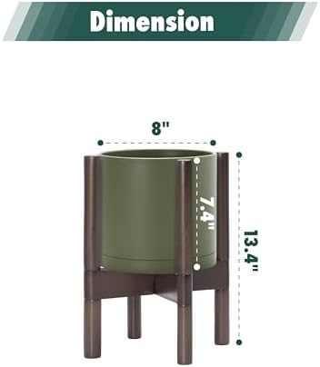 D'vine Dev Plastic Pot with Walnut Wood Stand, Olive, 8 in, 55-C-I-3 - Image 3