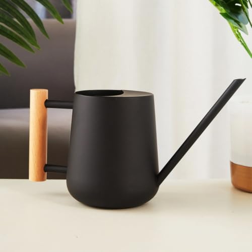 Metal Watering Can with Wooden Grip 900ml for Indoor Plants with Long Spout and Ergonomic Handle, Sturdy Iron Construction House Plant Waterer for Precise Indoor Gardening - Image 4