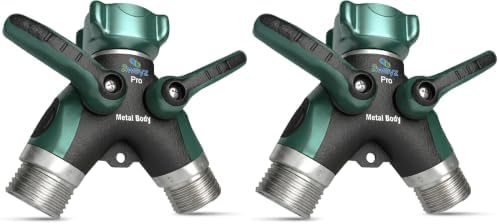 2WAYZ Hose Splitter 2 Way Heavy Duty Outdoor Faucet and Garden Connector - Water Spigot Splitter - Durable All-Metal Y Adapter with Shut-Off Valve - 4 x 4 x 1.5 Inches (Pack of 2) by 2WAYZ