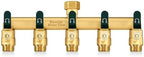 5 Way Hose Splitter, Heavy Duty Full Flow Garden Hose Splitter with 5 Large Metal Handles, Brass Water Hose Bib Splitter, T Adapter Connector with 3/4 - Inch GHT Thread (Green) by Lnezcdb