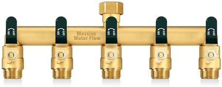 5 Way Hose Splitter, Heavy Duty Full Flow Garden Hose Splitter with 5 Large Metal Handles, Brass Water Hose Bib Splitter, T Adapter Connector with 3/4 - Inch GHT Thread (Green) by Lnezcdb