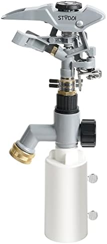 STYDDI T-Post Fence Sprinkler, Metal Impact Sprinkler Head on Fence T-Post Base with Flow Through, Irrigation Zinc-Alloy Adjustable T-Post Impulse Sprinkler by STYDDI