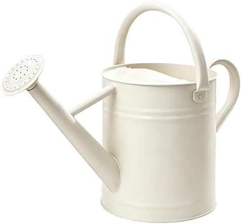 Metal Watering Can for Outdoor Plants, Watering Can 1 Gallon,Cream White by SunnyTong