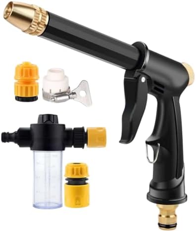 4-Mode Metal Adjustable Hose Nozzle Kit (Washer+3 Connectors+Foam Cannon,1) by AONETIGER