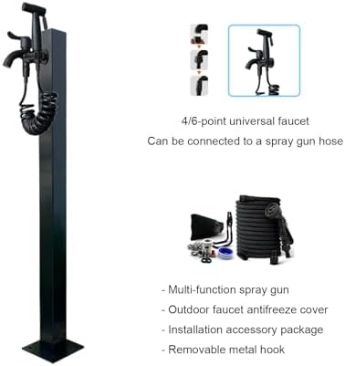 Floor Mounted Faucet Outdoor Water Pipe Vertical Fountain Irrigation Column,Frost-Free Outdoor Faucet with Garden Hose Extender, Stainless Steel Square Spigot, Freestanding Hose Holder & Rem - Image 2