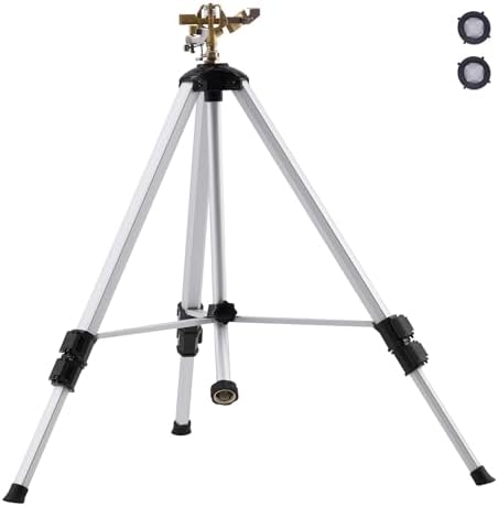 VEVOR Impact Sprinkler on Tripod Base, Heavy Duty Tripod Sprinklers with Brass Head & 3/4" Connector, 360 Degree Large Area Coverage Irrigation Sprinkler, Adjustable Heights for Yard Gray by VEVOR
