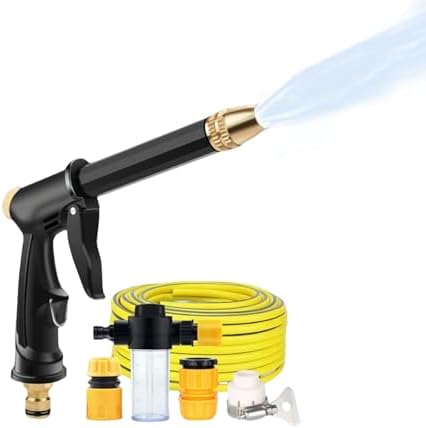 Multifunctional Car Wash Tool,Adjustable Hose Nozzle Heavy Duty with 16X Flow Boost,360° Adjustable Water Sprayer for Car Patio and Garden (H2 Long Spray Gun + 3 Connectors + 33FT(10m) Hose) by Unknown