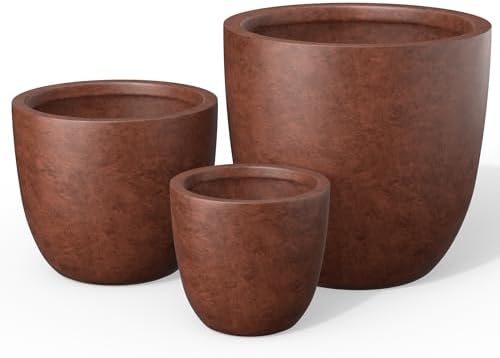 Kante Set of 3 Rusty Concrete Bowl Planters 18" 14" 10" Dia by Unknown