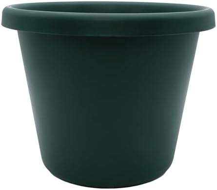 The HC Companies Classic Round Plastic Plant Pot w/Rolled Rim - Lightweight & UV Resistant Flower Pot for Herbs & More - Outdoor & Indoor Plant Pots w/Drainage (15.5 inch Evergreen, Pack of 1) by TheHCCompanies