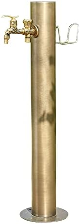 Stainless Steel Cylindrical Vertical Water Column,Garden Hose Holder with Full Copper Faucet,Retro Outdoor Courtyard Fountain Faucet Column, Suitable for Car Washing and Watering by Unknown