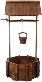 Wooden Wishing Well Planter with Hanging Bucket, 53 Inch, Brown by Noeko