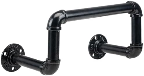 MyGift Wall Mounted Black Metal Garden Hose Holder with Pipe Design by MyGiftHome