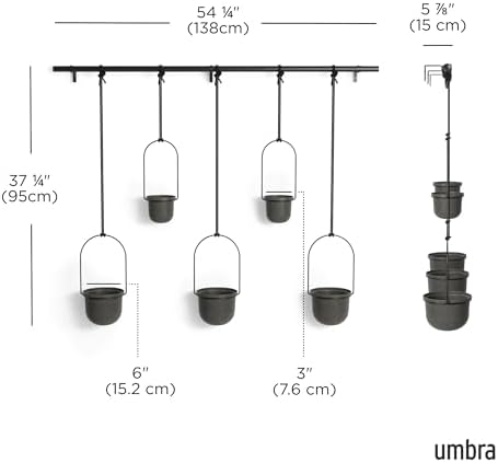 Umbra Triflora Hanging Planter, Window Herb Garden, Set of 5, Black/Black - Image 3