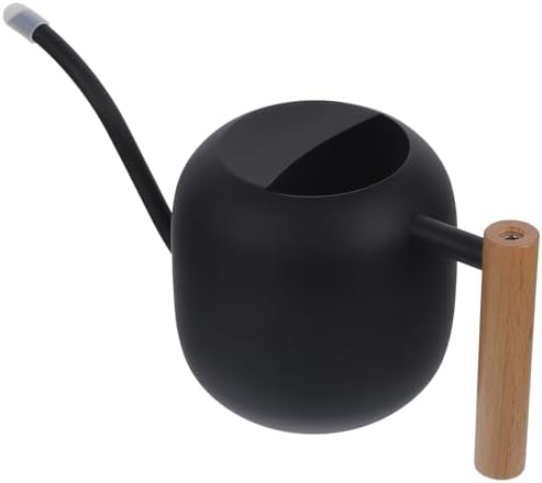 GANAZONO Stainless Steel Long Spout Watering Can with Wood Handle 1.2l for Indoor Plants and Succulents, Black Metal Plant Mister for Home Gardening and Flower Care by GANAZONOEnjoyYourLife
