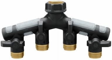 4 Way Metal Garden Hose Faucet Splitter Manifold with Shut Offs - Pack of (2) by Unknown
