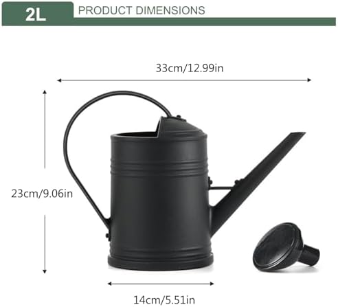 Watering Can 2L 13x9 Inch Black Plastic Plant Watering Can with Handle & Sprinkler Head Easy Filling Device for Indoor Garden Balcony - Water - Image 2