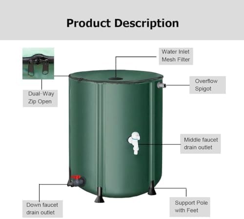Collapsible Rain Barrels for Rainwater Collection System, Portable Storage Tank with Spigot, PVC Container - Image 4