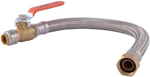 SharkBite Max 1/2 Inch Ball Valve x 3/4 Inch FIP x 18 Inch Stainless Steel Braided Flexible Water Heater Connector, Brass Plumbing Fitting, PEX Pipe, Copper, CPVC, PE-RT, HDPE, UR3068FX18BV by SharkBite