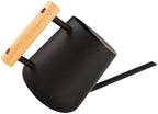 Metal Watering Can 900ml Long Spout Black Iron Wooden Handle by JOINPAYA