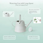1 Gallon Plastic Watering Can with Long Spout & Dual Handles for Indoor Plants, Hanging Baskets - White, Yellow, Green, Gray - Image 4