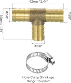 uxcell 10pcs Brass Tee Barb Fittings, 3-Ways Tee 5/8" x 5/8" x 5/8" Barbed Hose Reducer, Tee Brass Barb Fitting Reducer with 30pcs Hose Clamps for Water Fuel Air - Image 2