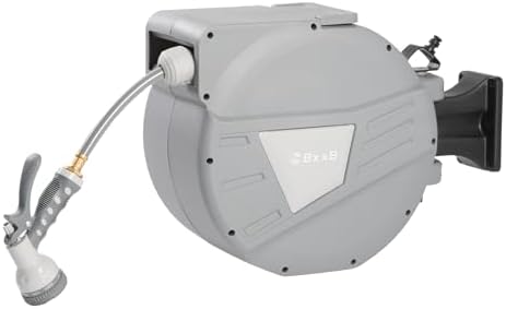 Retractable Garden Hose Reel,Wall Mounted Hose Reel, Optional Position Lock，Slow-Retract System，Wall Mounted，180°Swivel Bracket，Light Grey by Unknown