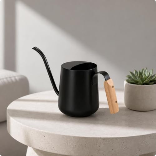 Compact Watering Can with Wooden Handle, Matte Black - Image 6